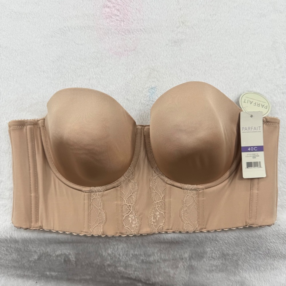 Parfait Strapless Bra Size 42C European‎ Nude P50116 Lace Trim Convertible